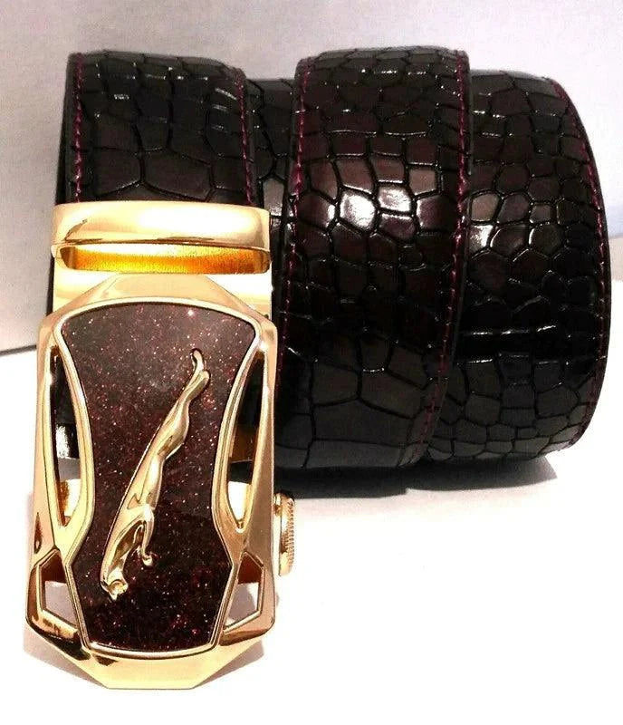 Ceinture en cuir à boucle automatique pour homme - Design léopard