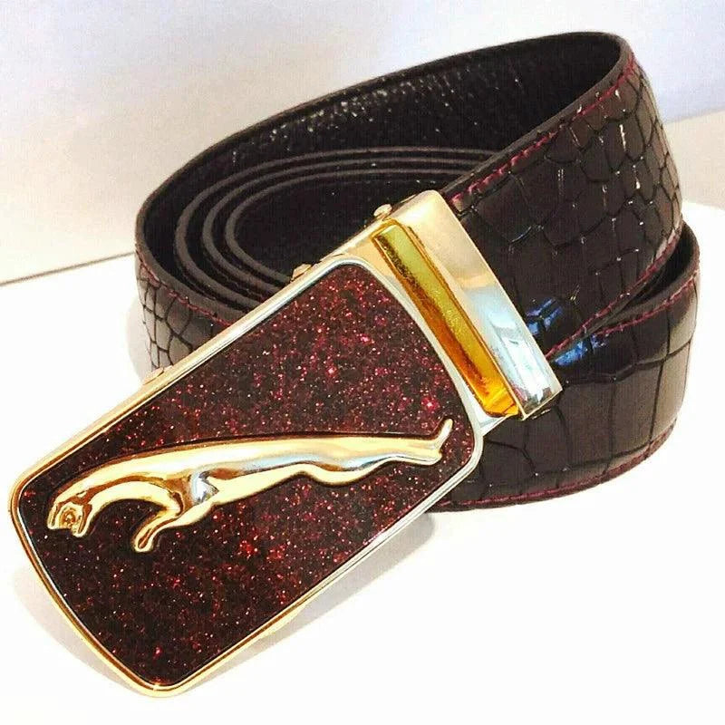 Ceinture en cuir à boucle automatique pour homme - Design léopard