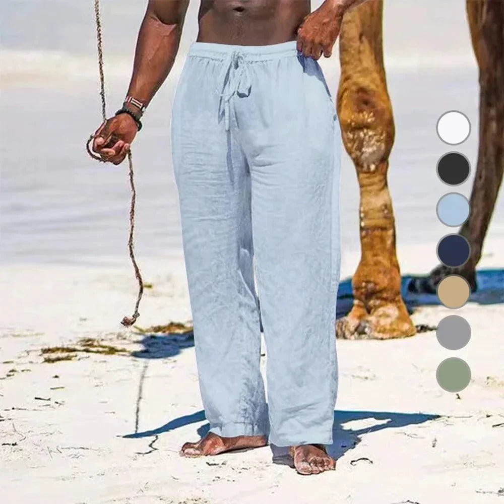 Pantalons en Coton Lin Élastiques pour Hommes