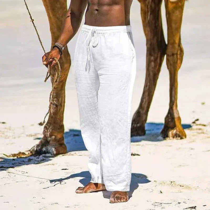Pantalons en Coton Lin Élastiques pour Hommes