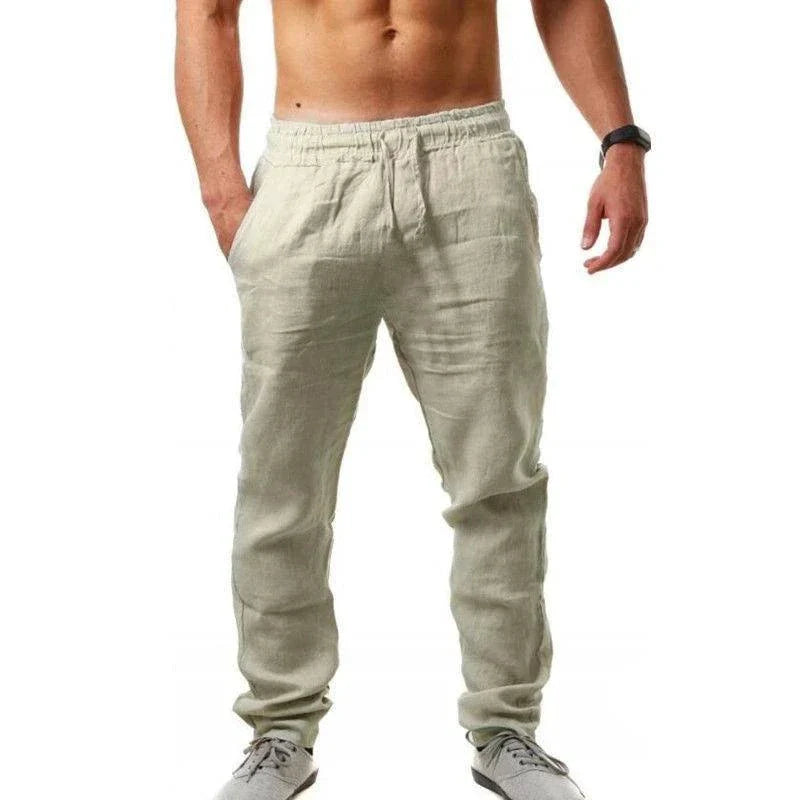 Pantalons en Coton Lin Élastiques pour Hommes