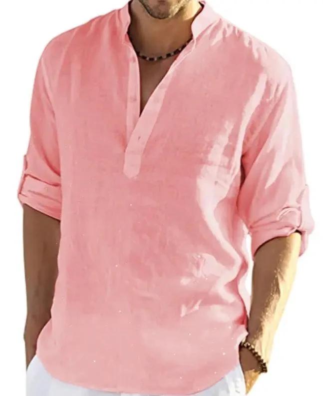 Camisa de Manga Larga de Algodón y Lino Casual para Hombre