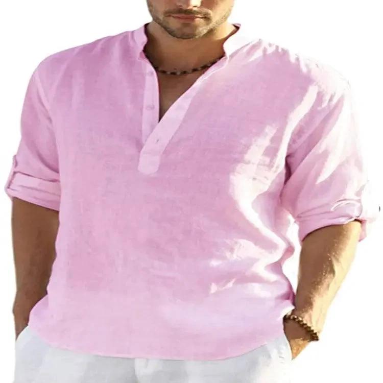Camisa de Manga Larga de Algodón y Lino Casual para Hombre