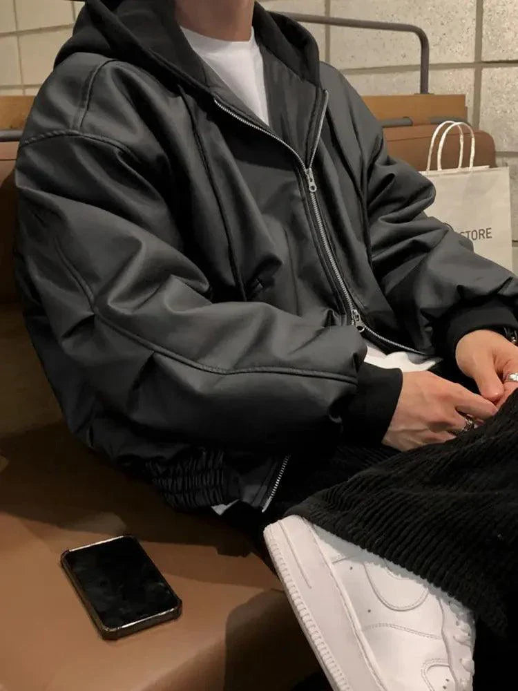 Veste en cuir à capuche premium pour hommes