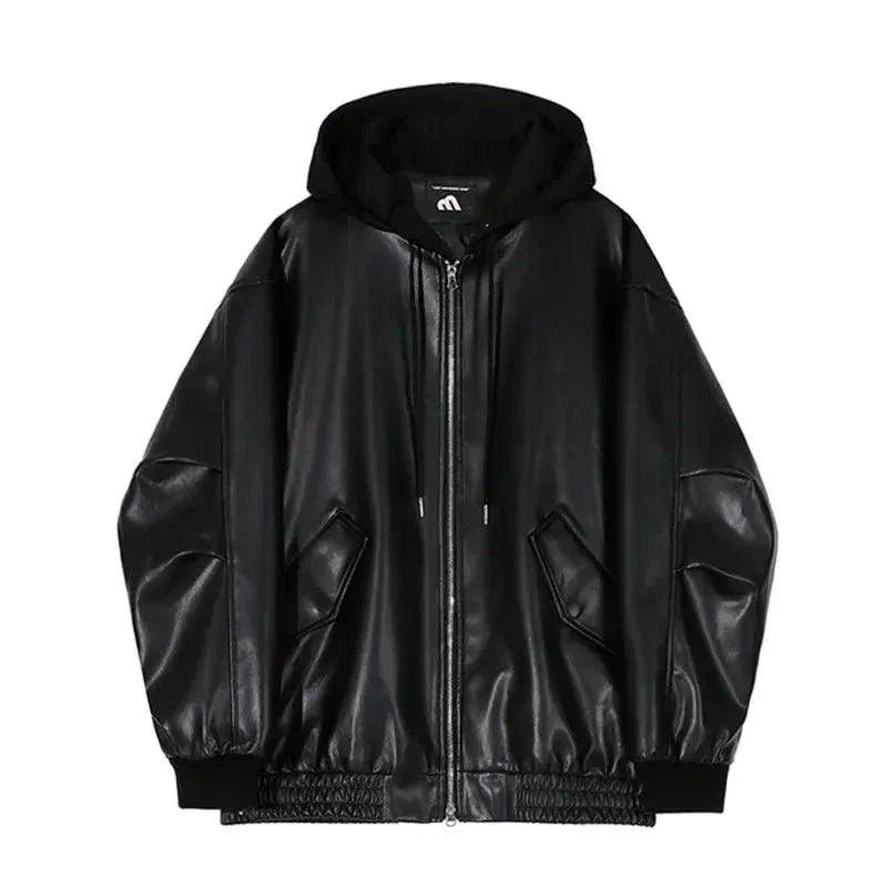 Veste en cuir à capuche premium pour hommes