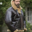 Veste en cuir doublée en fourrure pour homme