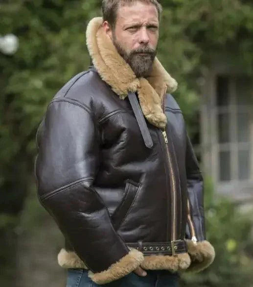 Veste en cuir doublée en fourrure pour homme