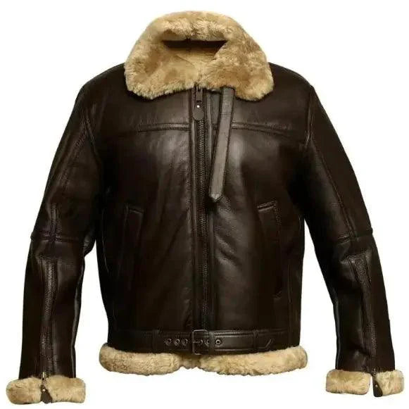 Veste en cuir doublée en fourrure pour homme
