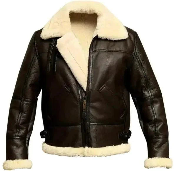 Veste en cuir doublée en fourrure pour homme
