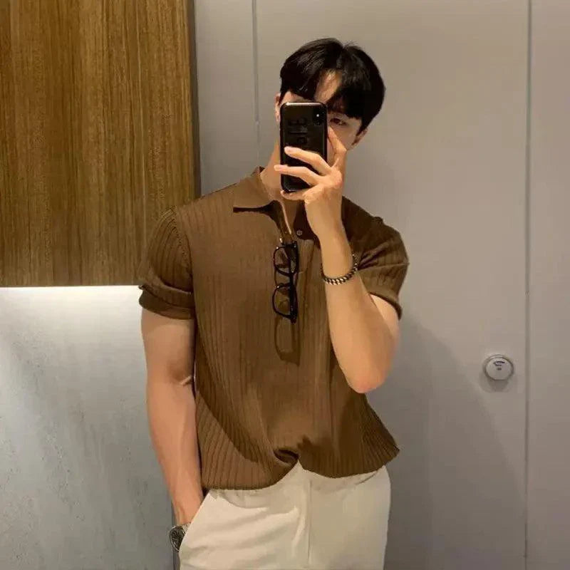 Polo de Cuello de Solapa de Punto Texturizado para Hombre