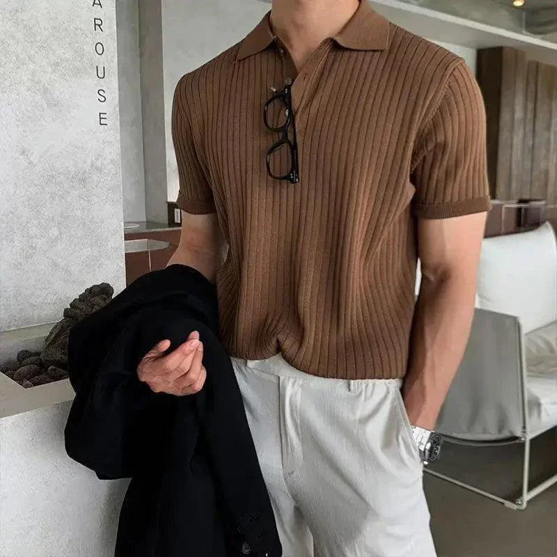 Polo de Cuello de Solapa de Punto Texturizado para Hombre