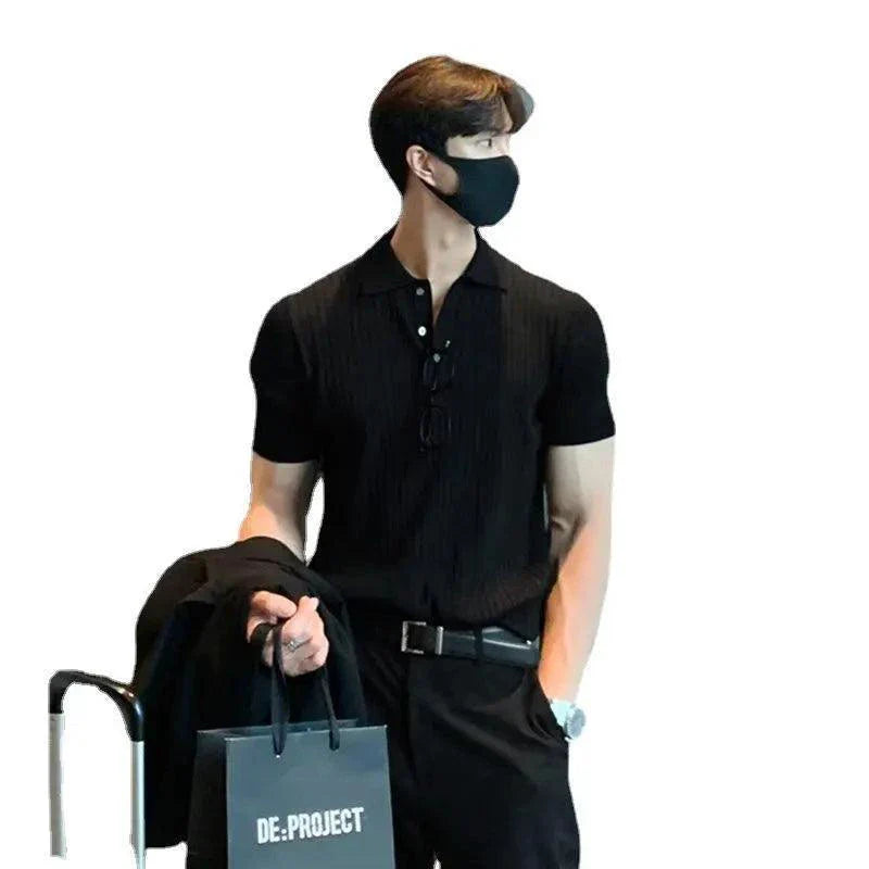 Polo de Cuello de Solapa de Punto Texturizado para Hombre