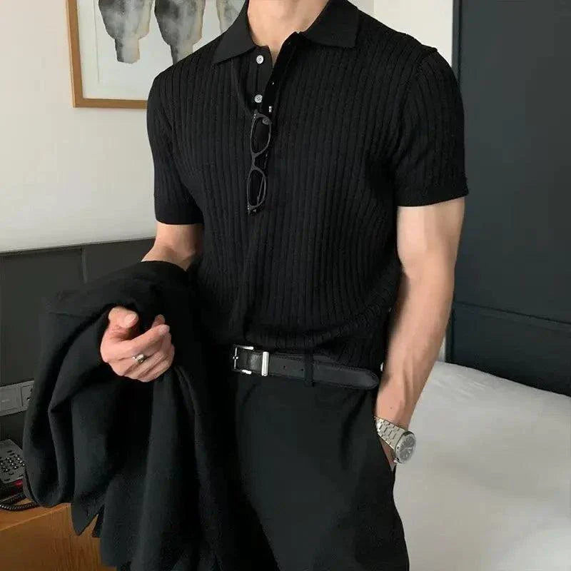 Polo de Cuello de Solapa de Punto Texturizado para Hombre