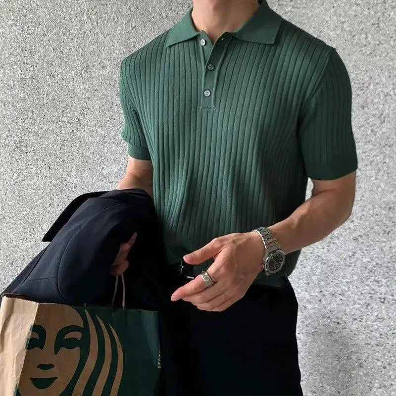 Polo de Cuello de Solapa de Punto Texturizado para Hombre