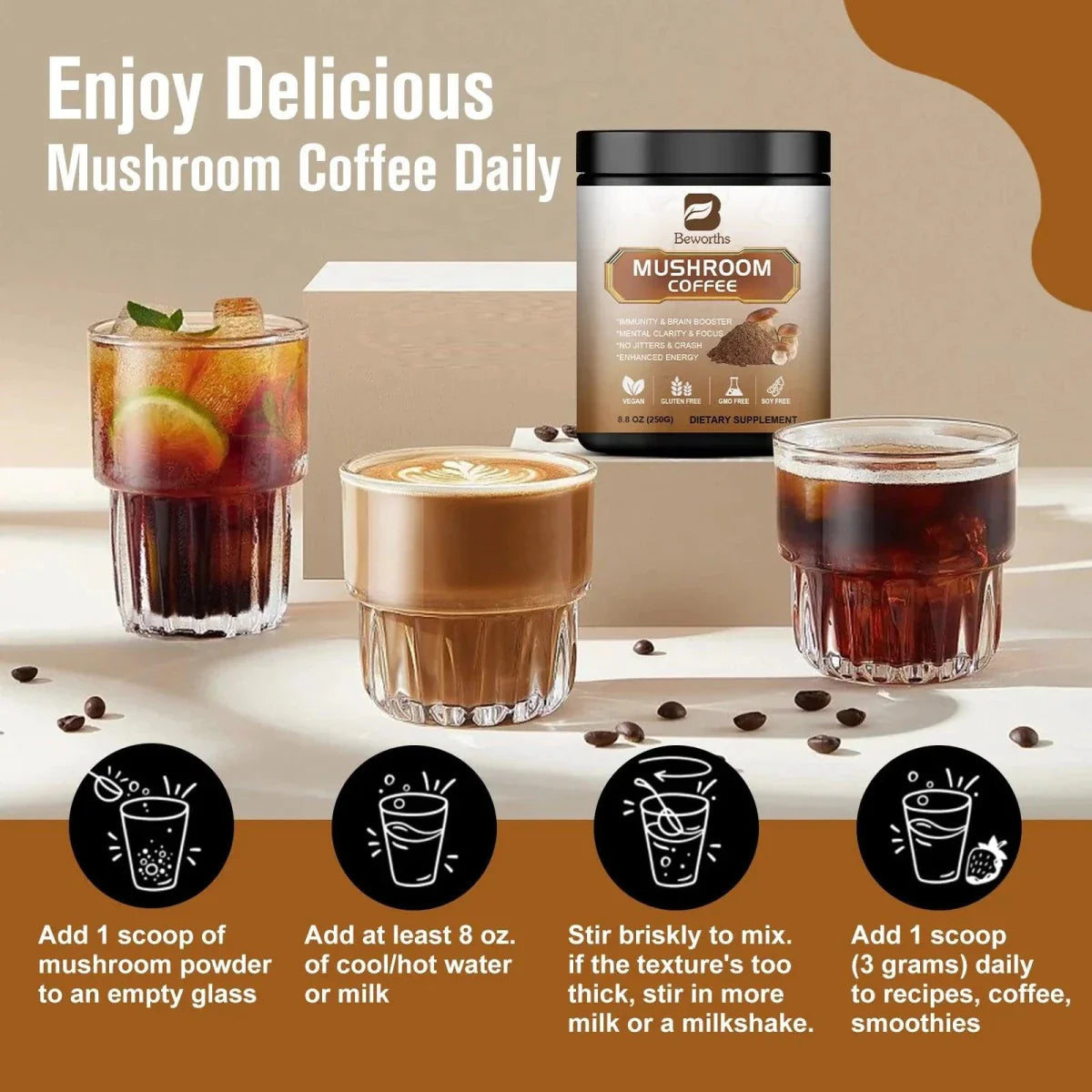 Mélange de café aux champignons premium - 10 extraits pour l'énergie et la vitalité