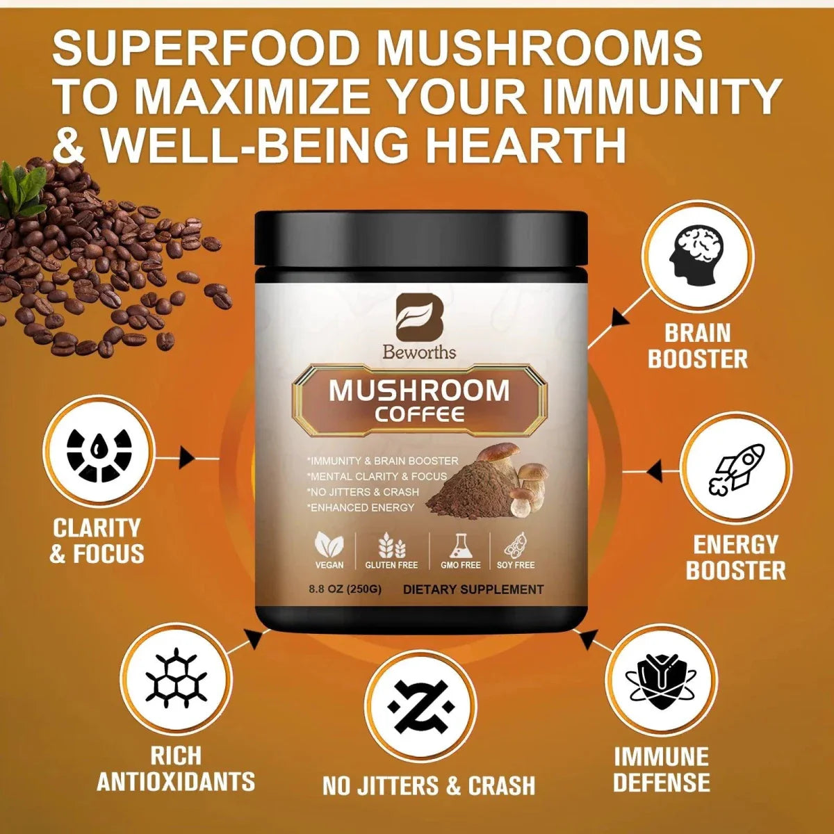 Mélange de café aux champignons premium - 10 extraits pour l'énergie et la vitalité