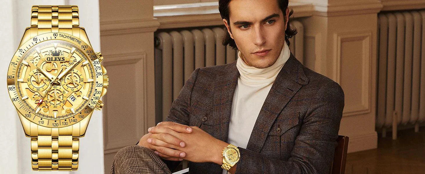 OLEVS Luxury Gold Men's Chronograph Watch
