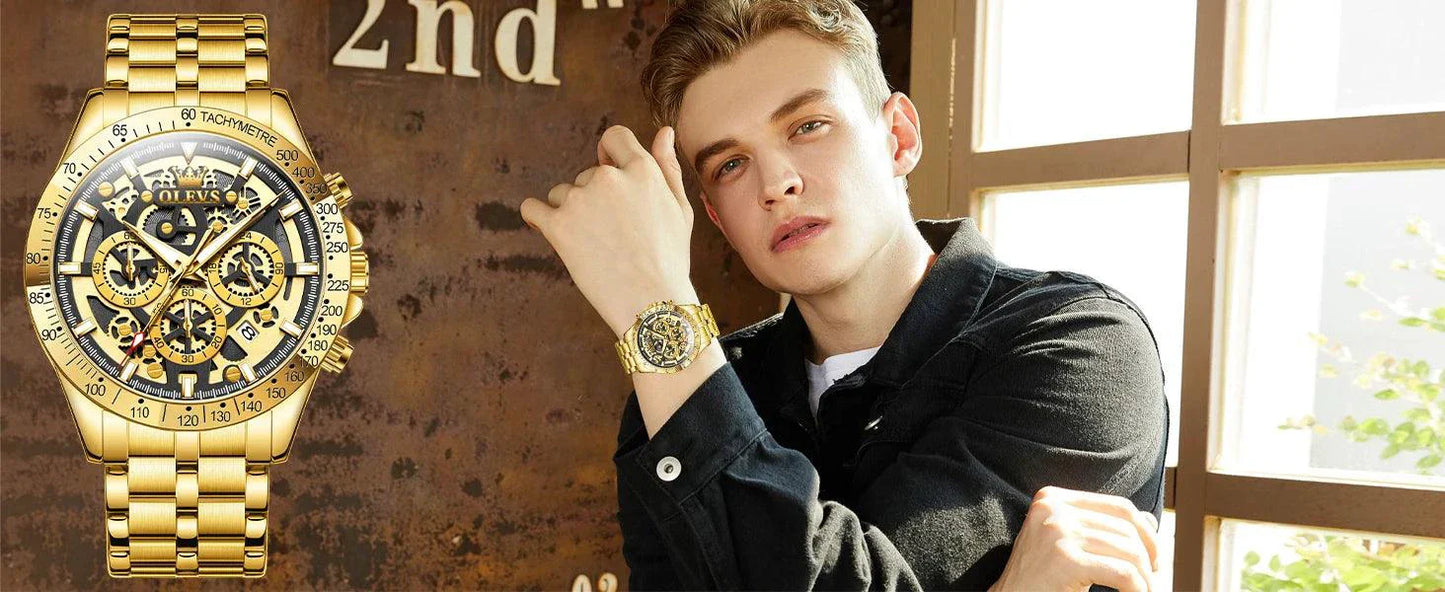 OLEVS Luxury Gold Men's Chronograph Watch