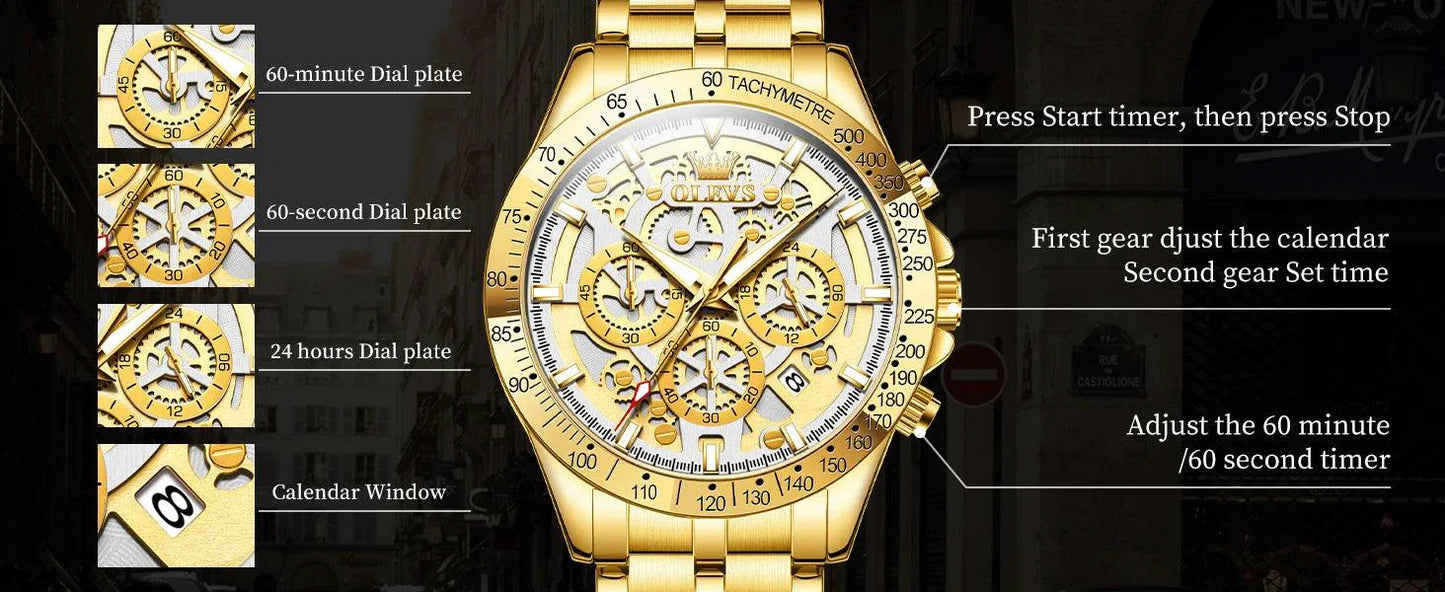 OLEVS Luxury Gold Men's Chronograph Watch