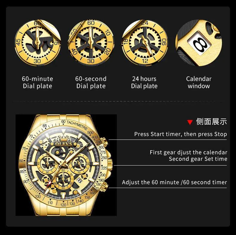 OLEVS Luxury Gold Men's Chronograph Watch
