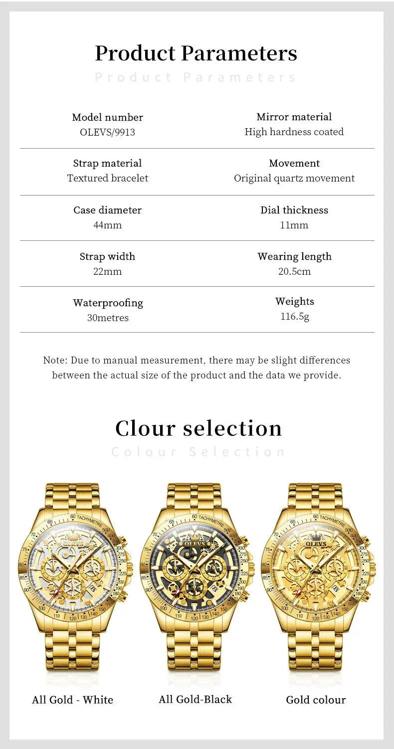 OLEVS Luxury Gold Men's Chronograph Watch