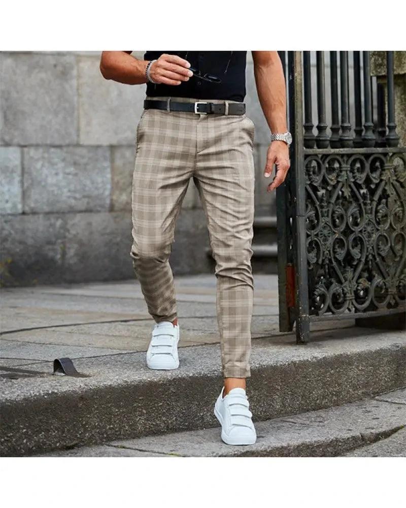 Men's Casual Plaid Print Trousers - Comfortable & Stylish