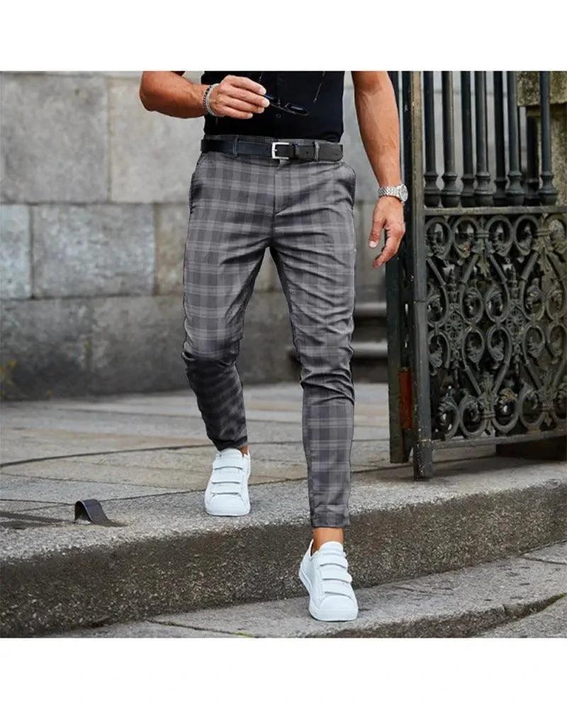Men's Casual Plaid Print Trousers - Comfortable & Stylish