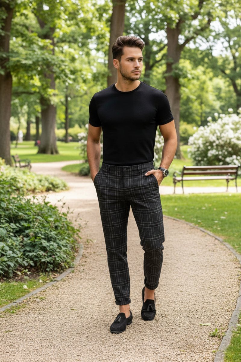 Men's Casual Plaid Print Trousers - Comfortable & Stylish