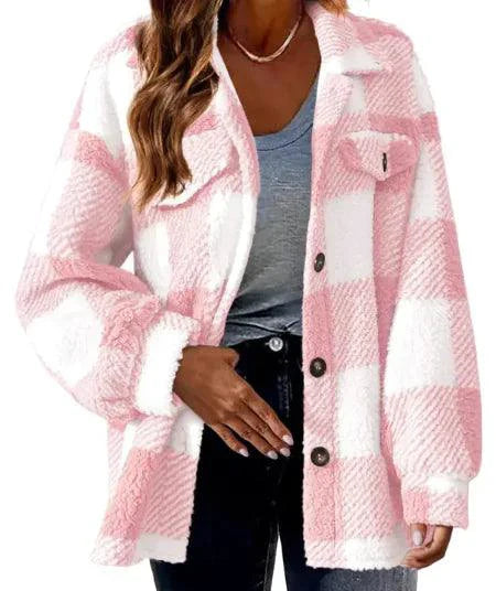 Chaqueta de Lana con Cuello Caído a Cuadros
