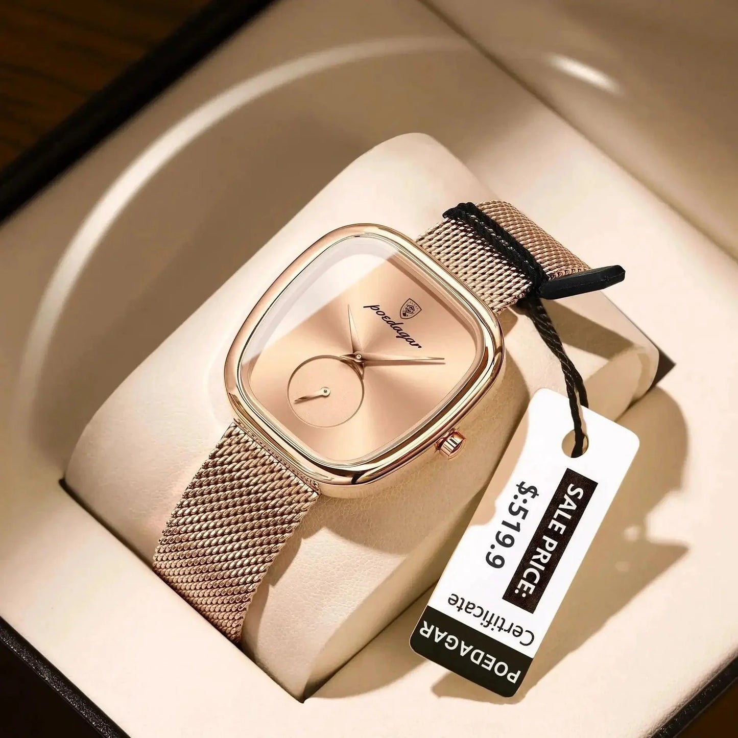 POEDAGAR Elegant Women's Mesh Watch - Waterproof Stainless Steel Timepiece