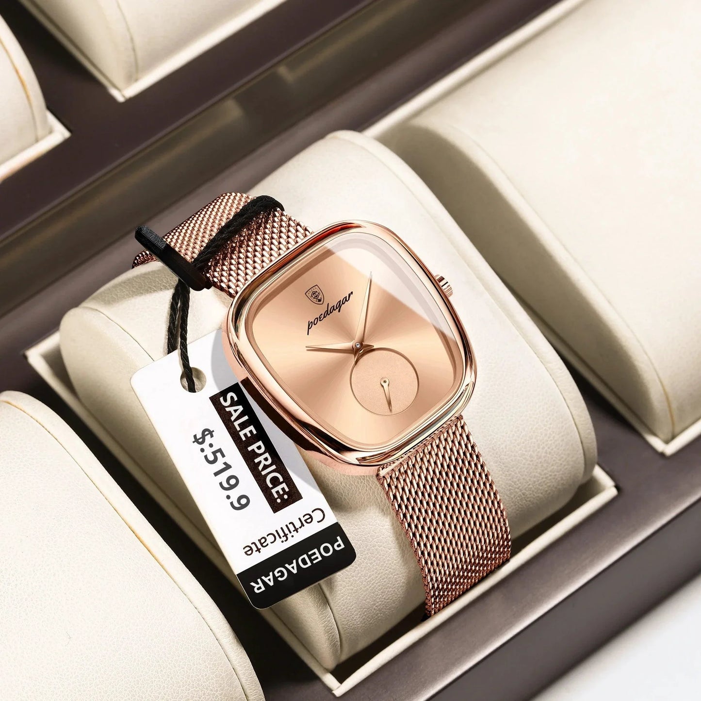 POEDAGAR Elegant Women's Mesh Watch - Waterproof Stainless Steel Timepiece