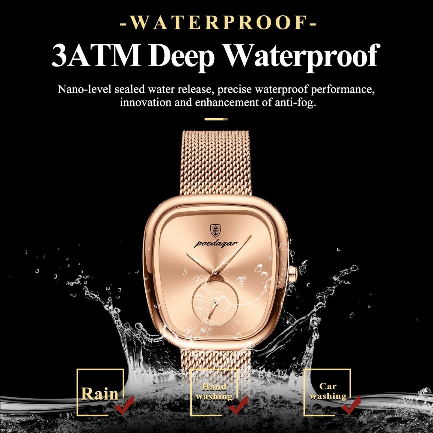 POEDAGAR Elegant Women's Mesh Watch - Waterproof Stainless Steel Timepiece