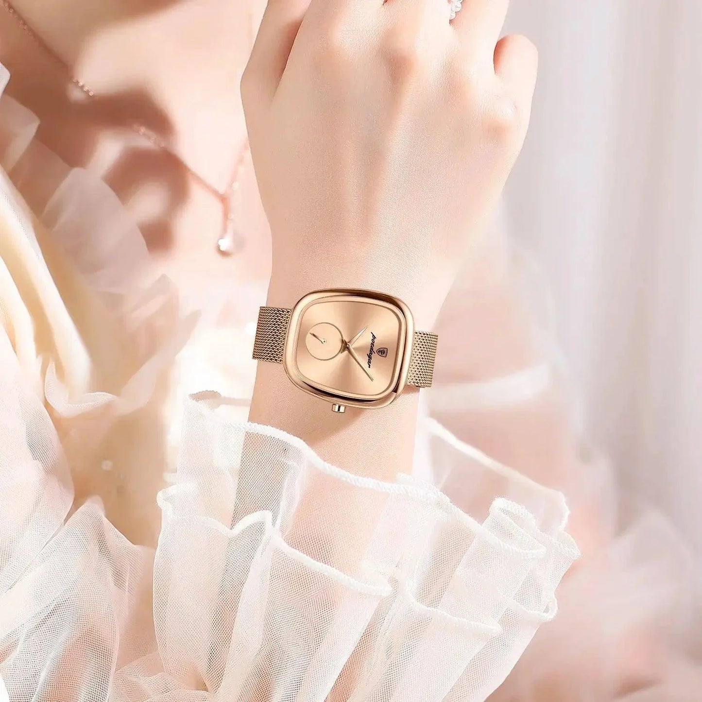 POEDAGAR Elegant Women's Mesh Watch - Waterproof Stainless Steel Timepiece