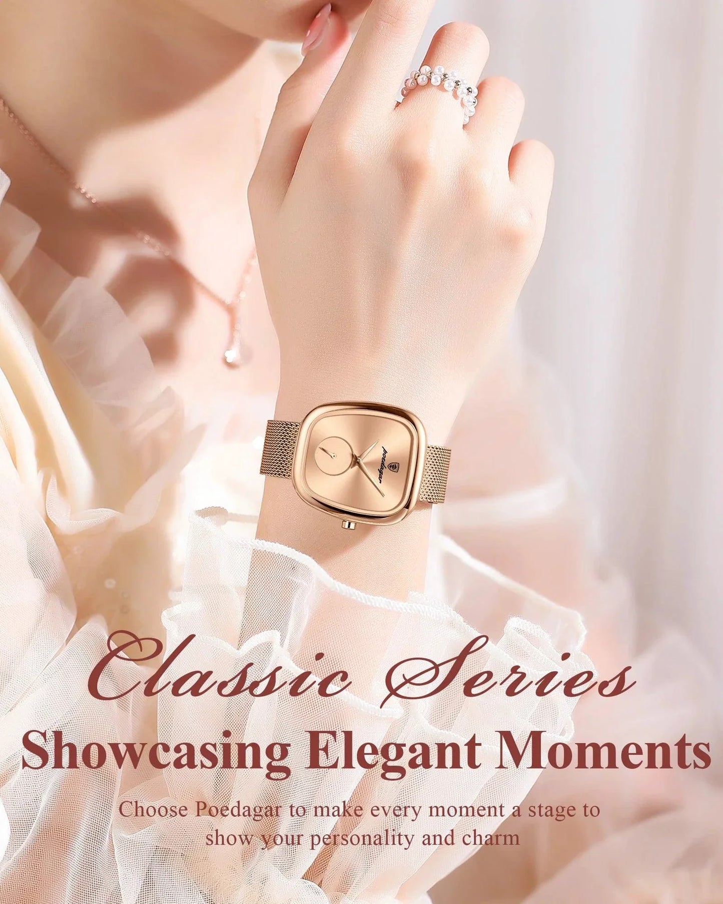 POEDAGAR Elegant Women's Mesh Watch - Waterproof Stainless Steel Timepiece