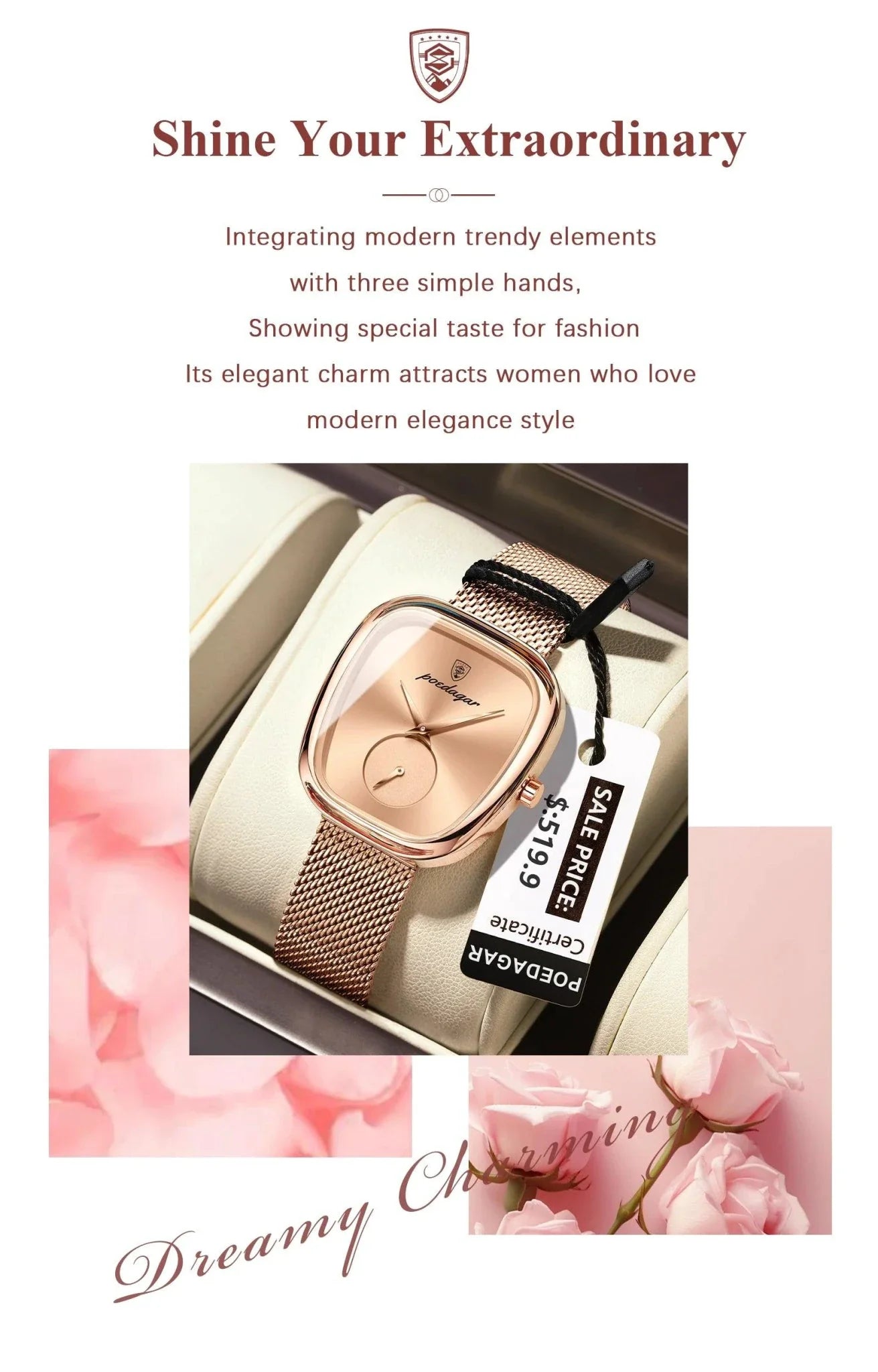 POEDAGAR Elegant Women's Mesh Watch - Waterproof Stainless Steel Timepiece