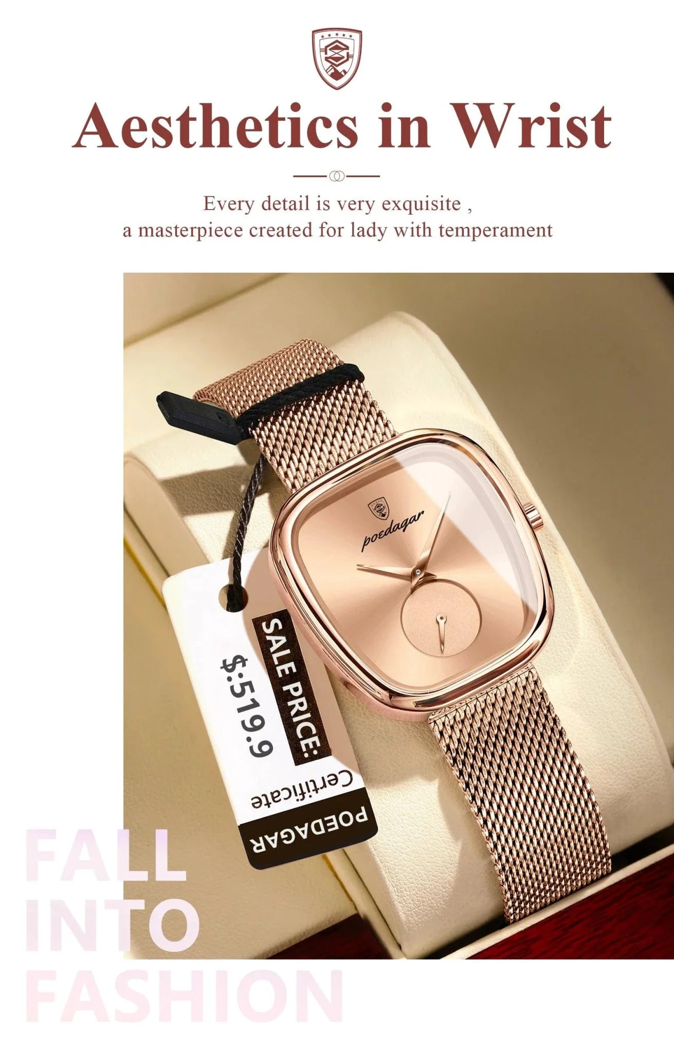 POEDAGAR Elegant Women's Mesh Watch - Waterproof Stainless Steel Timepiece