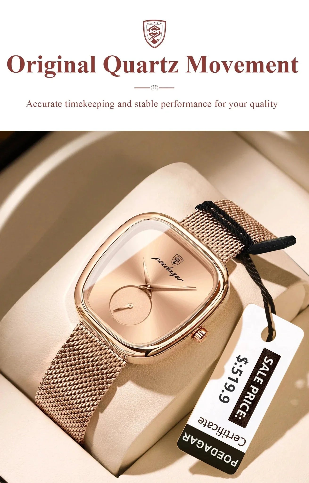 POEDAGAR Elegant Women's Mesh Watch - Waterproof Stainless Steel Timepiece