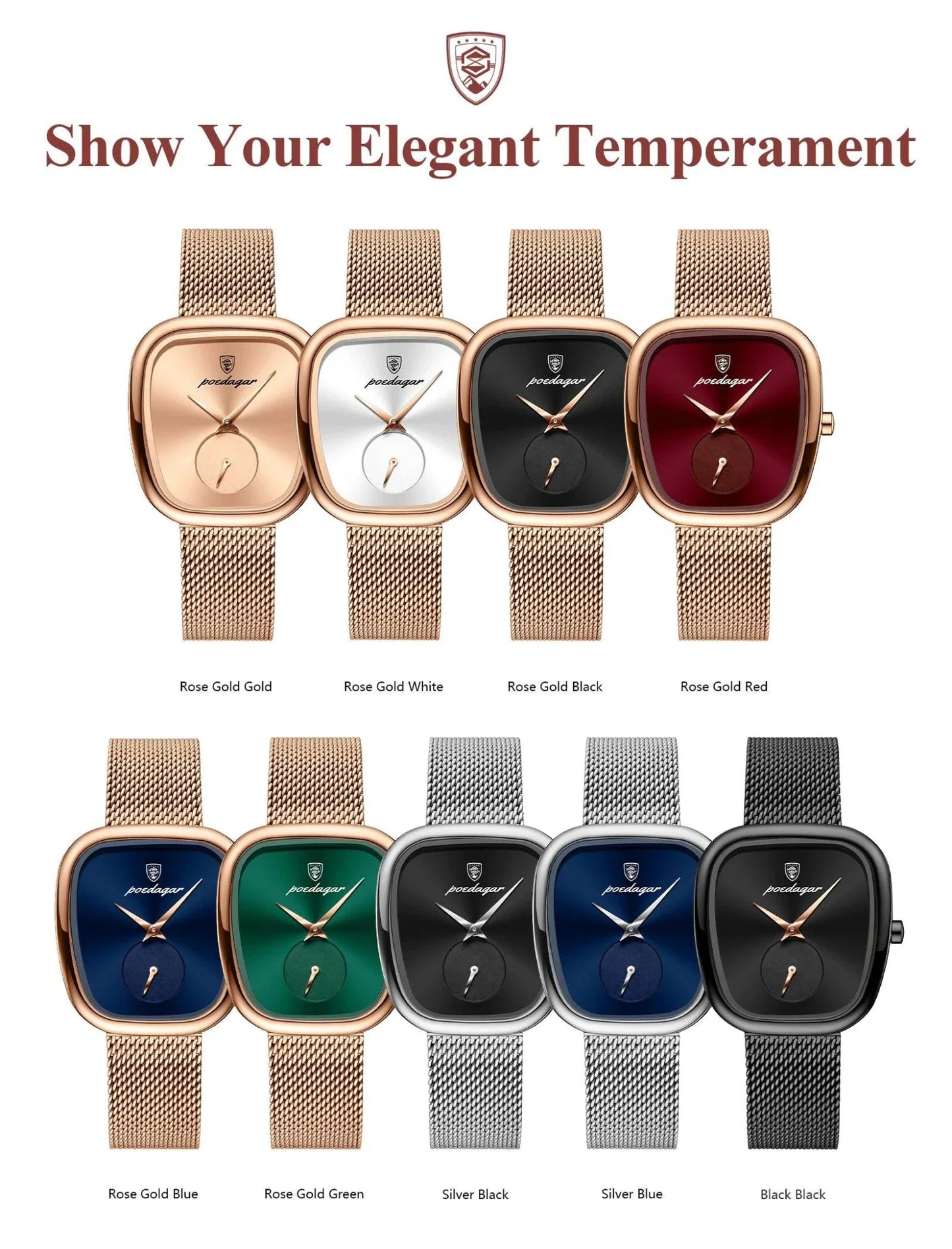POEDAGAR Elegant Women's Mesh Watch - Waterproof Stainless Steel Timepiece