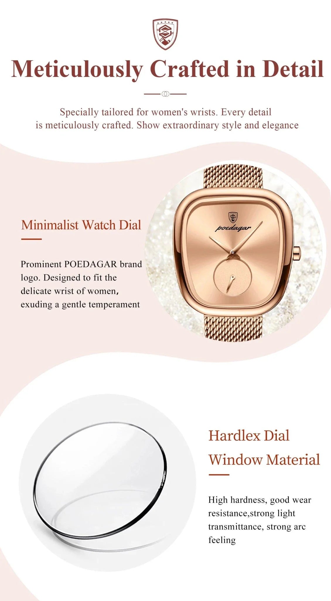POEDAGAR Elegant Women's Mesh Watch - Waterproof Stainless Steel Timepiece