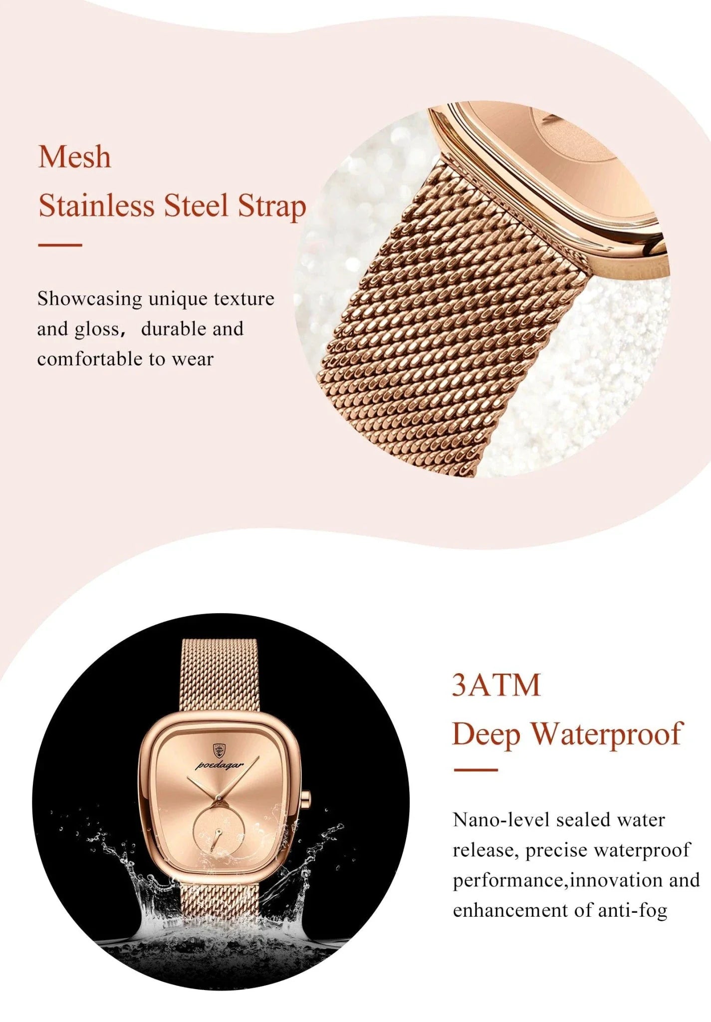 POEDAGAR Elegant Women's Mesh Watch - Waterproof Stainless Steel Timepiece