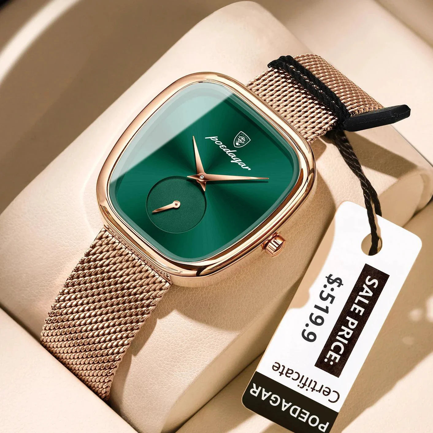 POEDAGAR Elegant Women's Mesh Watch - Waterproof Stainless Steel Timepiece