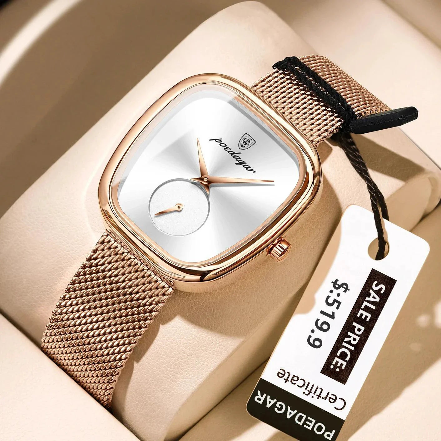 POEDAGAR Elegant Women's Mesh Watch - Waterproof Stainless Steel Timepiece