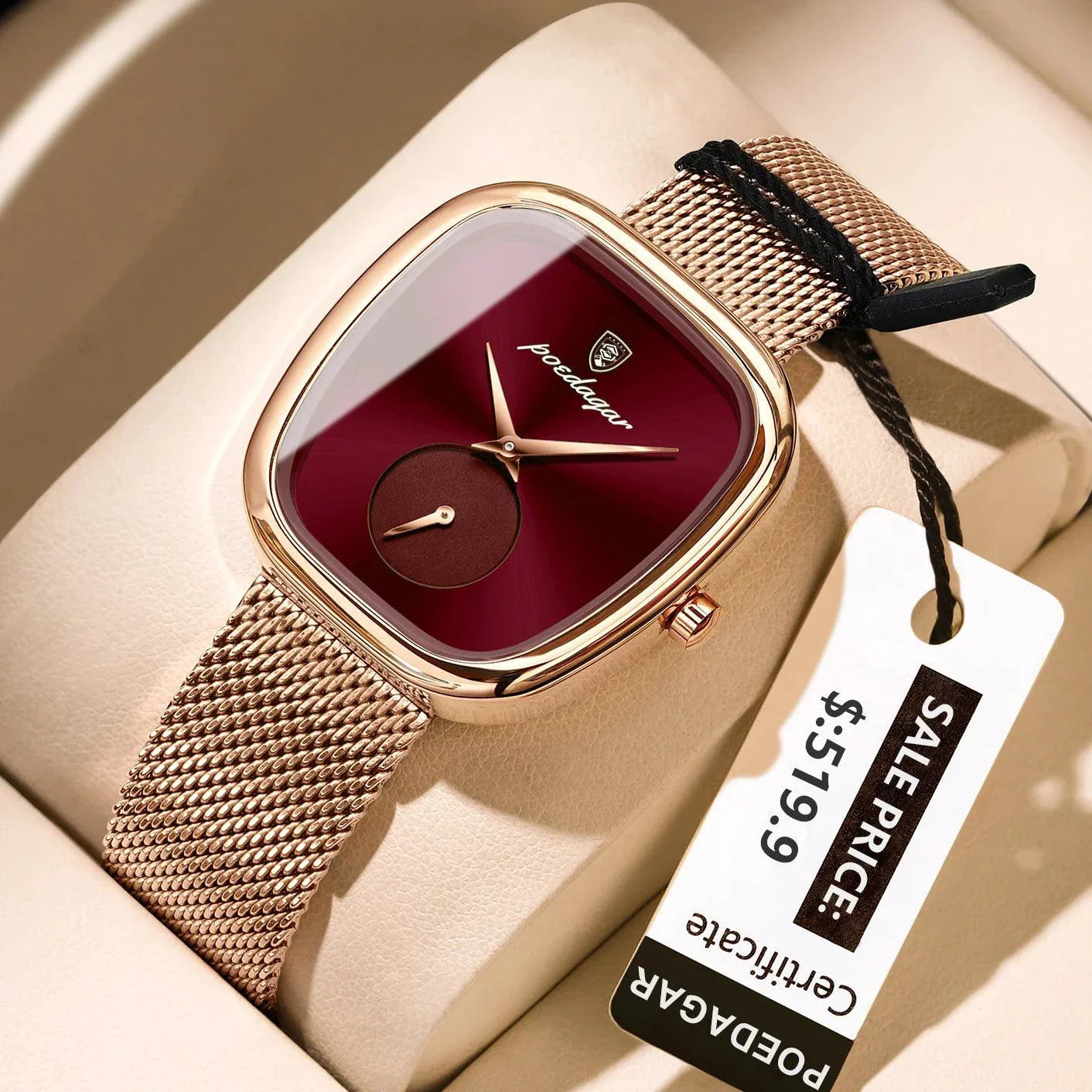 POEDAGAR Elegant Women's Mesh Watch - Waterproof Stainless Steel Timepiece