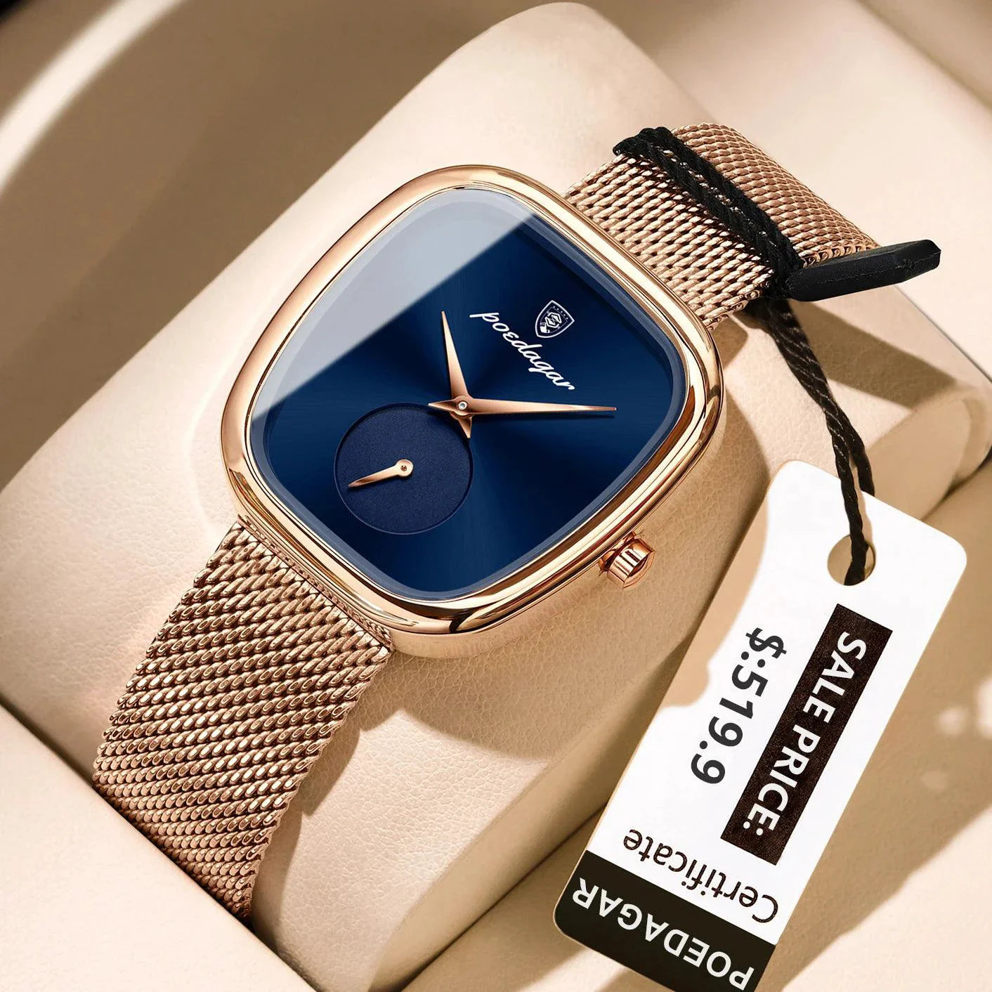 POEDAGAR Elegant Women's Mesh Watch - Waterproof Stainless Steel Timepiece