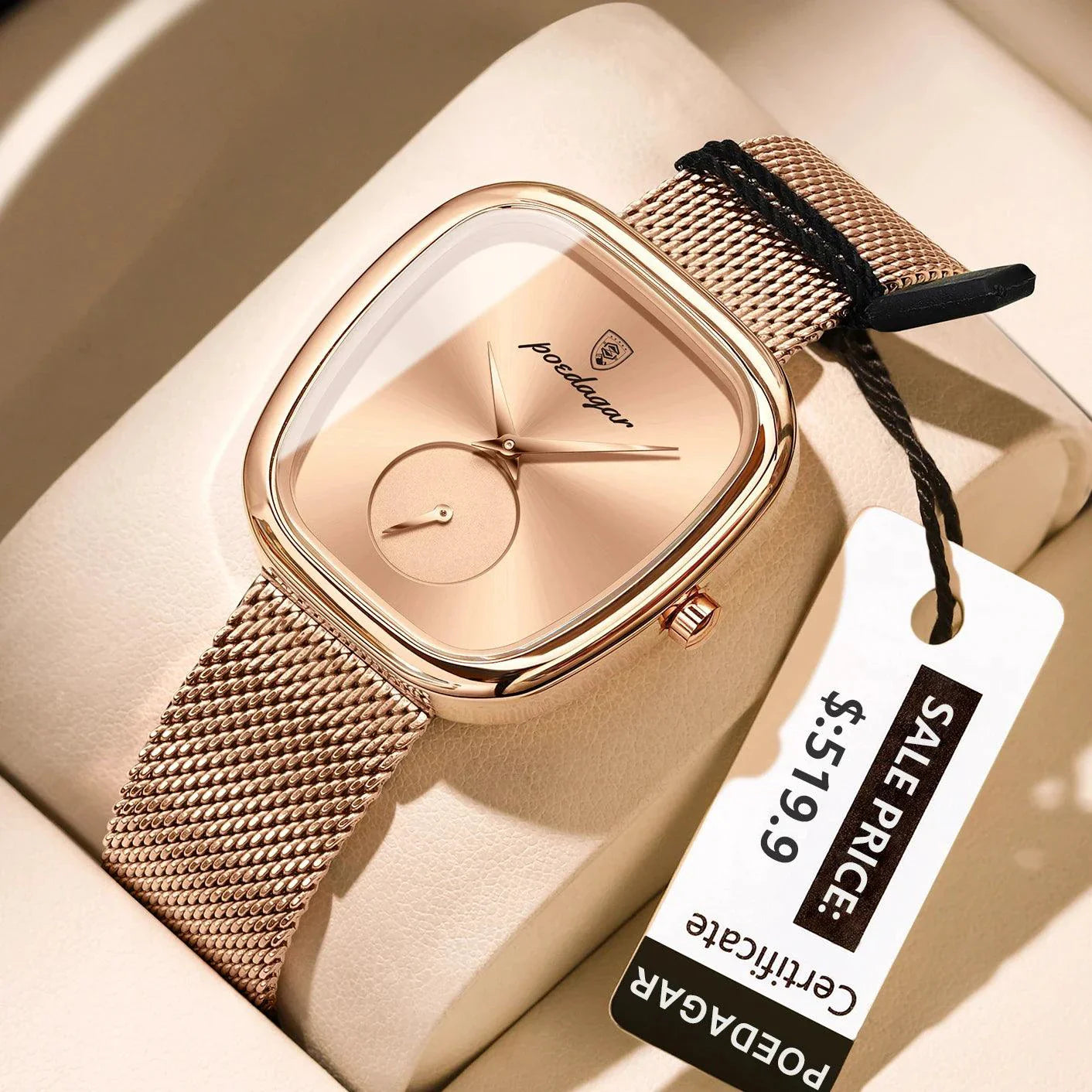 POEDAGAR Elegant Women's Mesh Watch - Waterproof Stainless Steel Timepiece