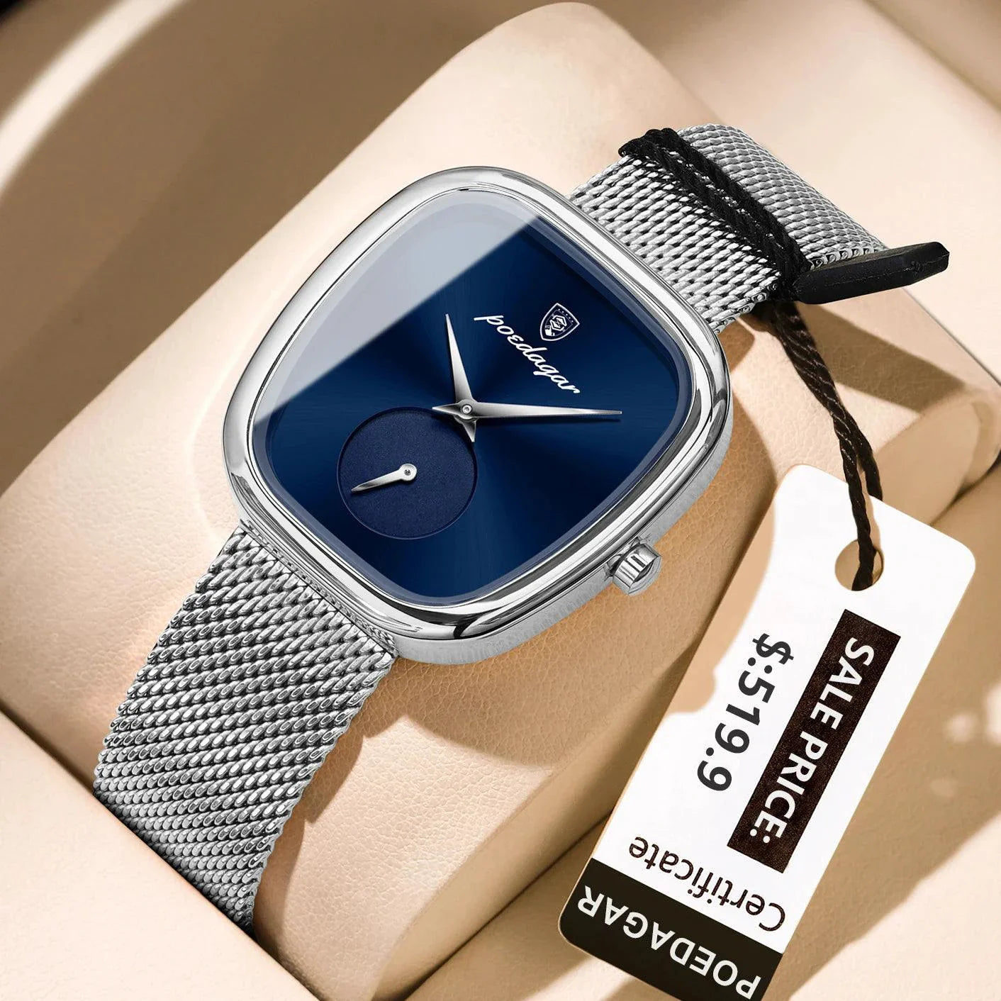 POEDAGAR Elegant Women's Mesh Watch - Waterproof Stainless Steel Timepiece