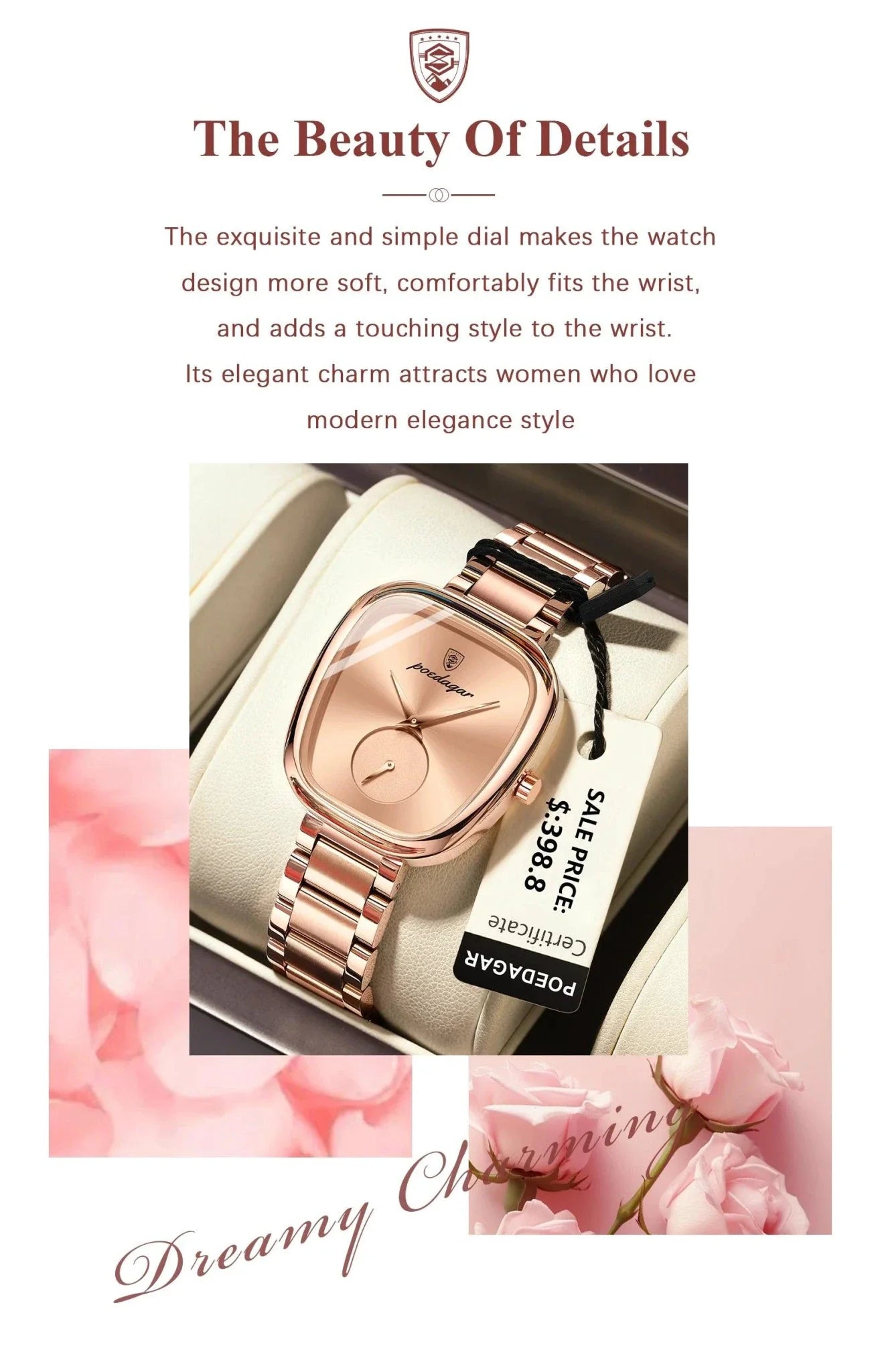 Montre à Quartz Élégante pour Femmes POEDAGAR - Acier Inoxydable Étanche