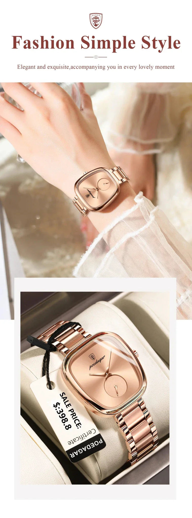Montre à Quartz Élégante pour Femmes POEDAGAR - Acier Inoxydable Étanche