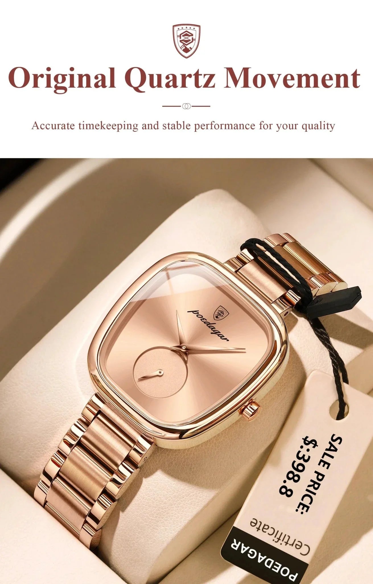 Montre à Quartz Élégante pour Femmes POEDAGAR - Acier Inoxydable Étanche
