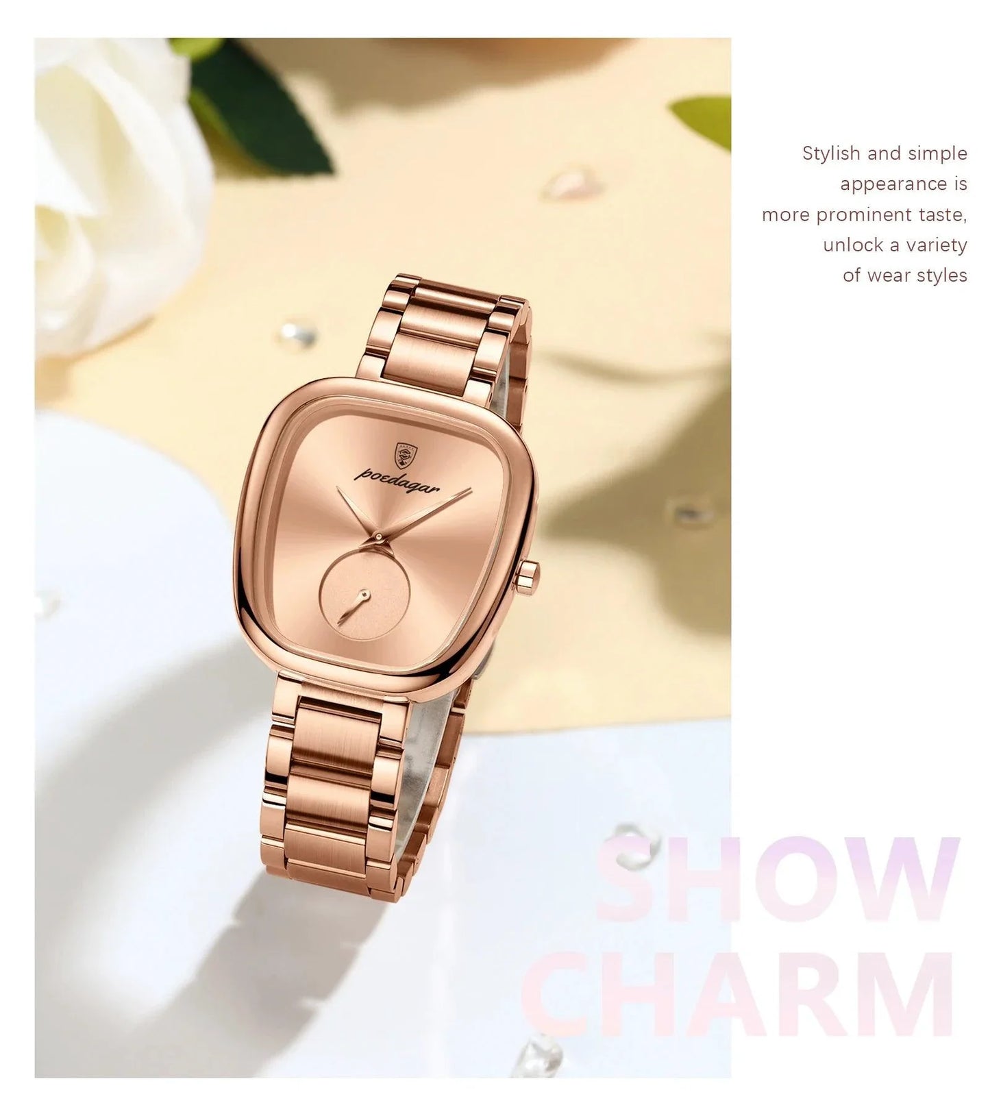 Montre à Quartz Élégante pour Femmes POEDAGAR - Acier Inoxydable Étanche